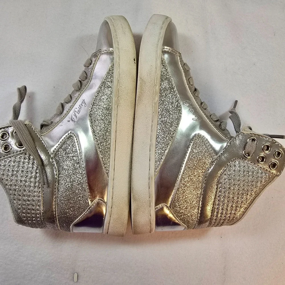 Y2K Pastry Glam Glitter High Top Sneaker Silver Metallic Dance Hip Hop Women 5.5
